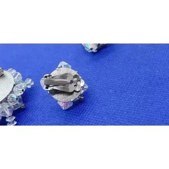 Vintage Brooch Earrings AB Prism Clear Faceted & Rhinestone Head Pins 50s Glam - Picture 8 of 9